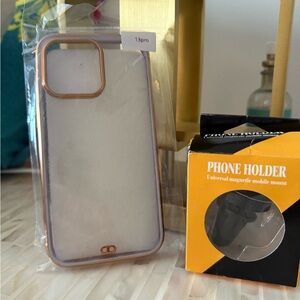 iPhone 13 Pro Holder with Gold and Clear Case